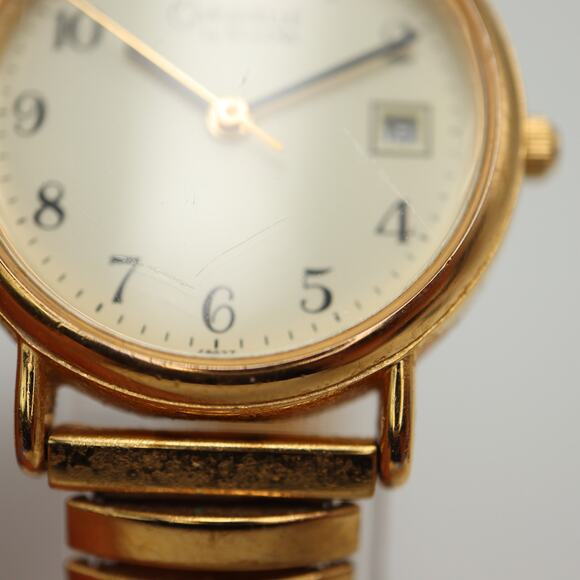 Caravelle by Bulova Gold Tone Watch 27mm Cream Date Expansion Band w New Battery - Picture 8 of 12
